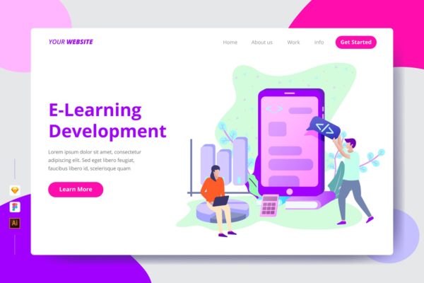 E-learning平台矢量设计插画模板 E-Learning Development – Landing Page
