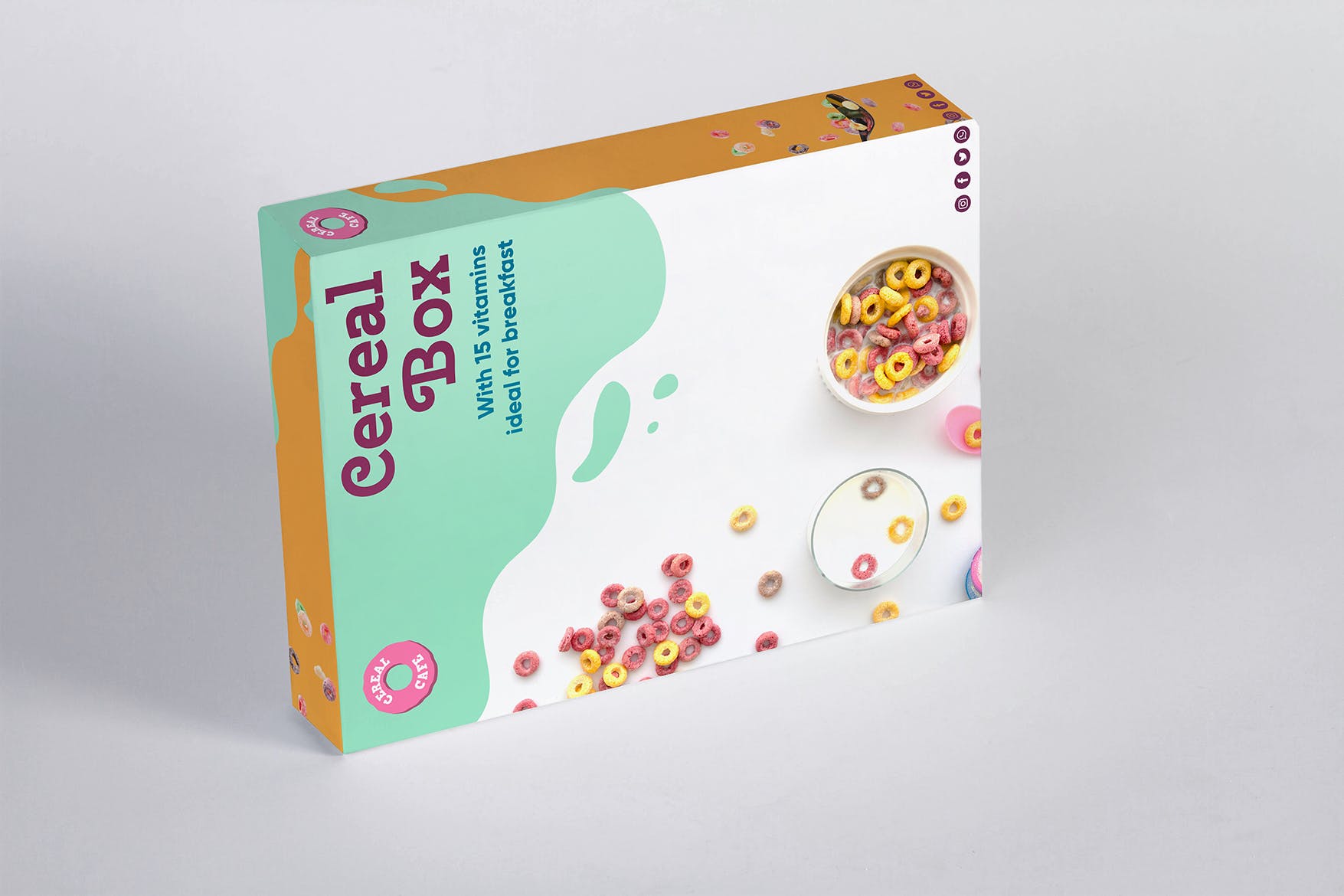 麦片谷物盒包装设计样机模板 Cereal Box Mockup设计素材模板