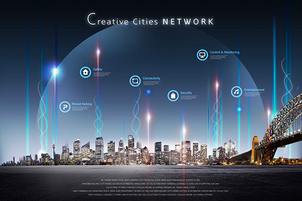 城市创意网络主题智慧城市科技图形psd模板
