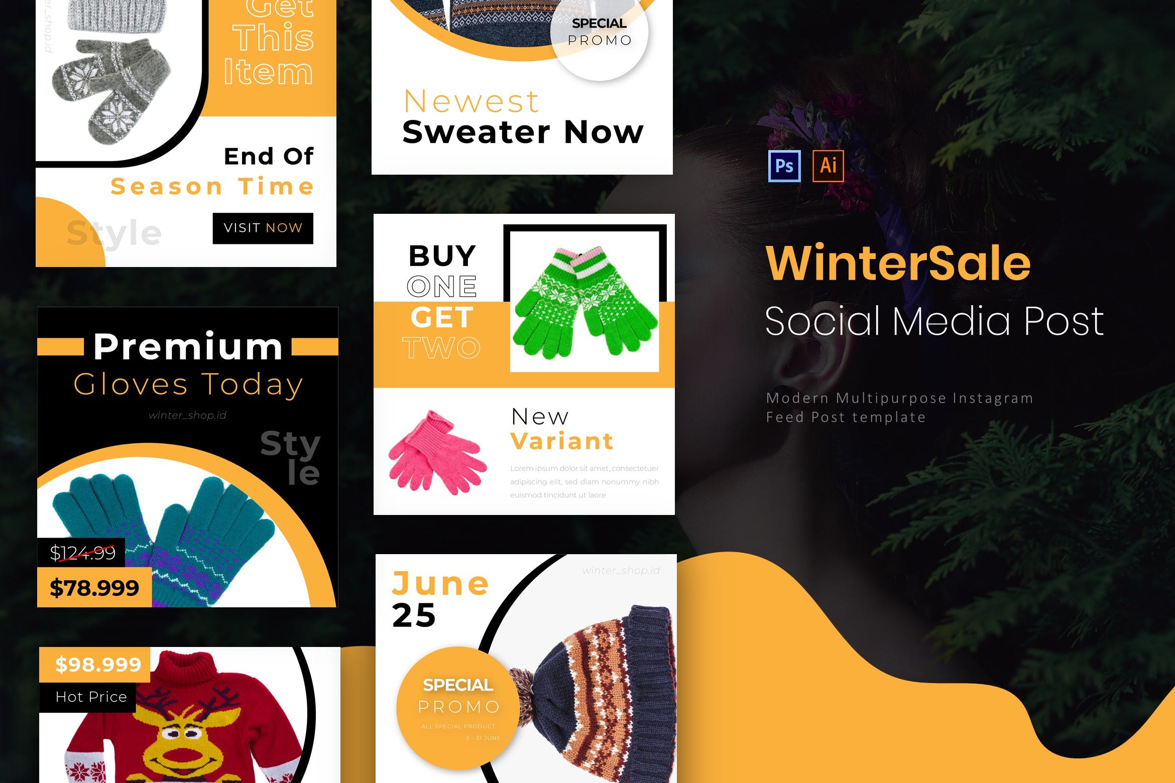 冬季保暖装备促销广告Instagram帖子设计模板 Winter Sale | Instagram Post设计素材模板