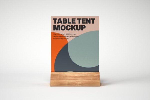 餐桌牌木制底座&桌号牌效果图展示样机模板 Table Tent Mockup