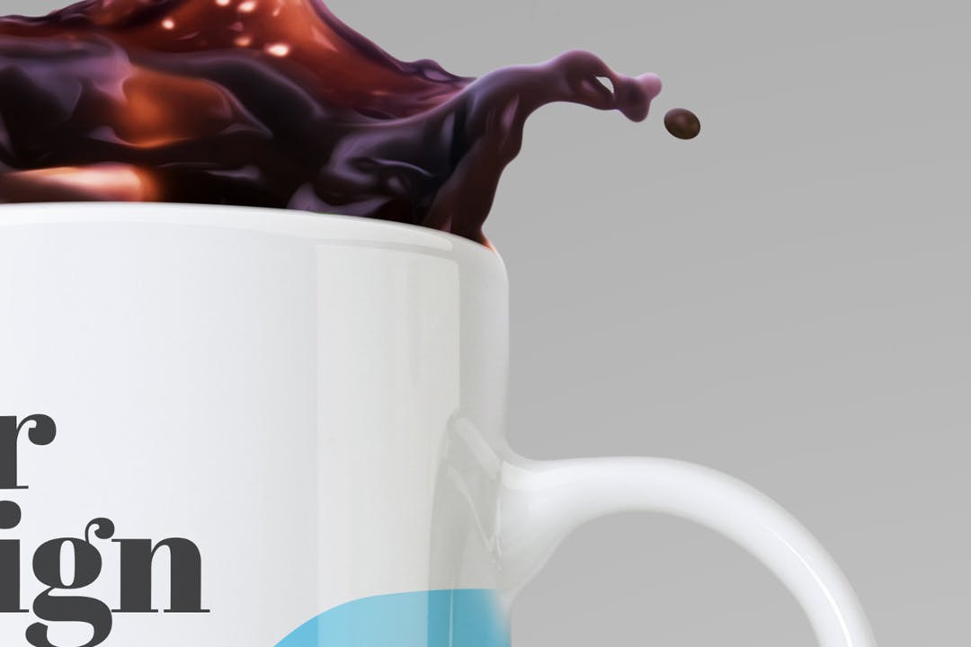 飞溅咖啡杯设计图案样机模板v6 Mug Splash Mockup Mod 06设计素材模板