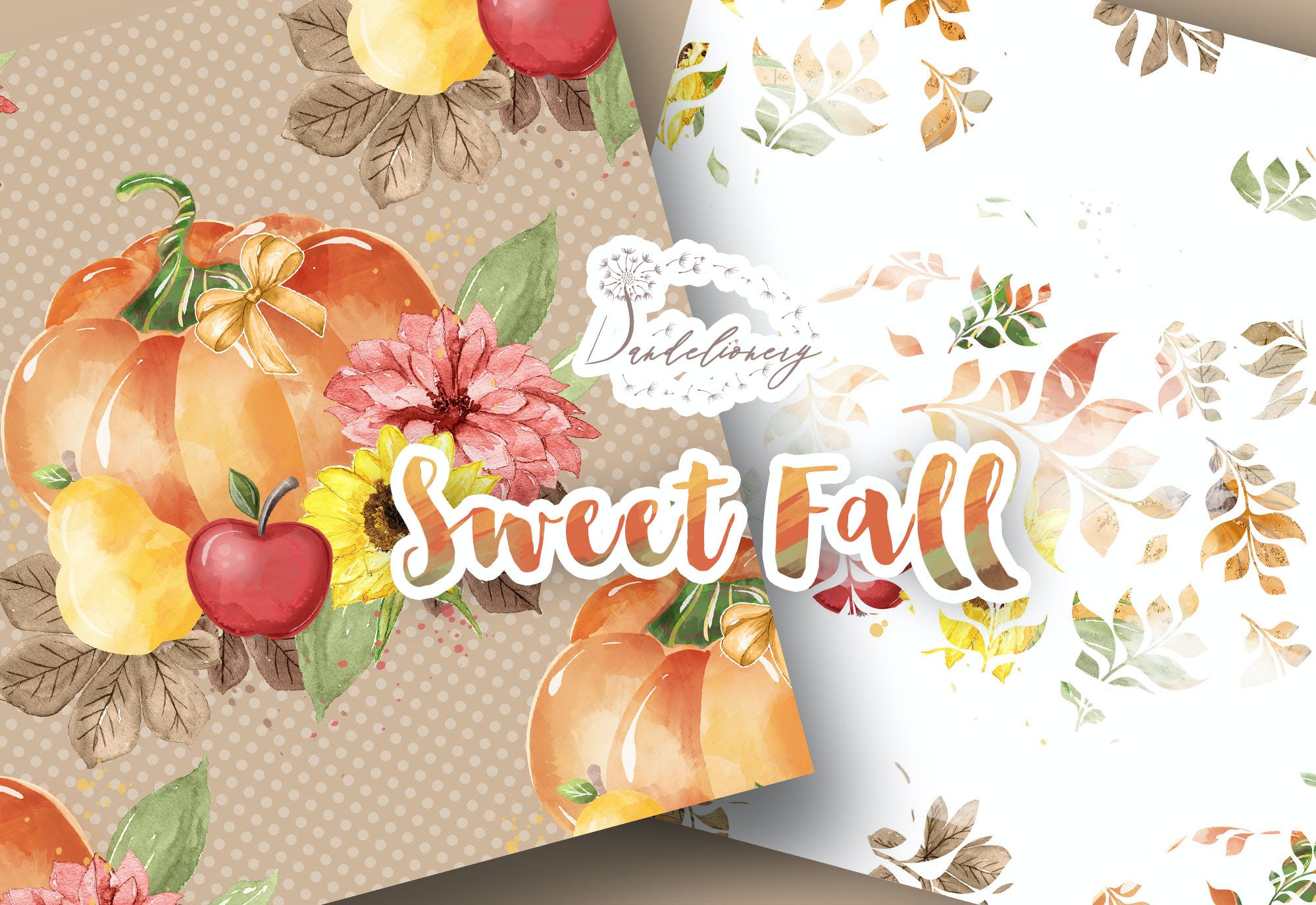水彩秋天南瓜图案背景素材包 Sweet Fall Pumpkin digital paper pack设计素材模板