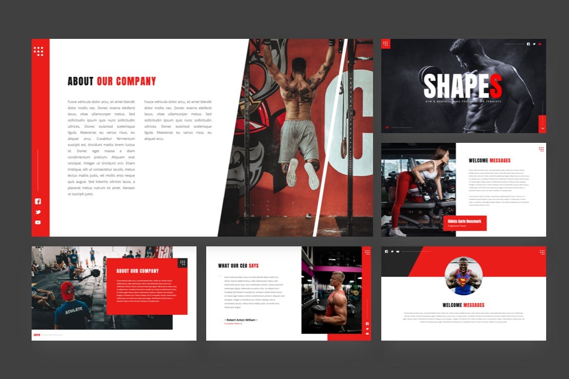 健身工作室演说推广PPT模板合集 Shapes – Gym & Bodybuilding Powerpoint Template设计素材模板