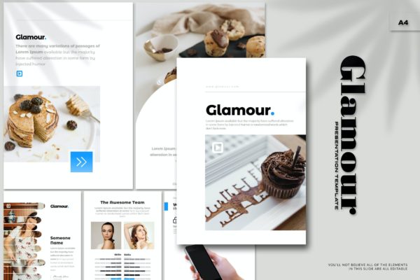 甜品烹饪介绍课程PowerPoint模板 Glamour – A4 Powerpoint Template