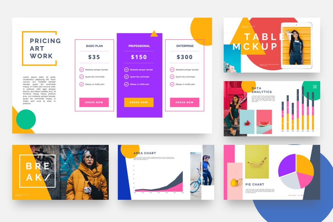 涂鸦设计波普艺术PPT幻灯片模板 Pastel – Pop Art & Graffiti Powerpoint Template设计素材模板