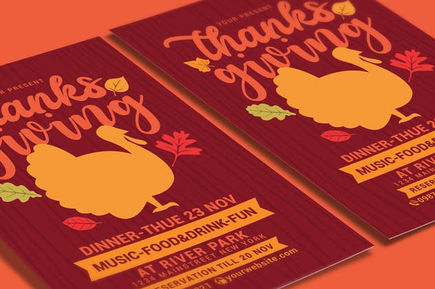 感恩节活动木纹背景海报设计模板 Thanksgiving Flyer设计素材模板