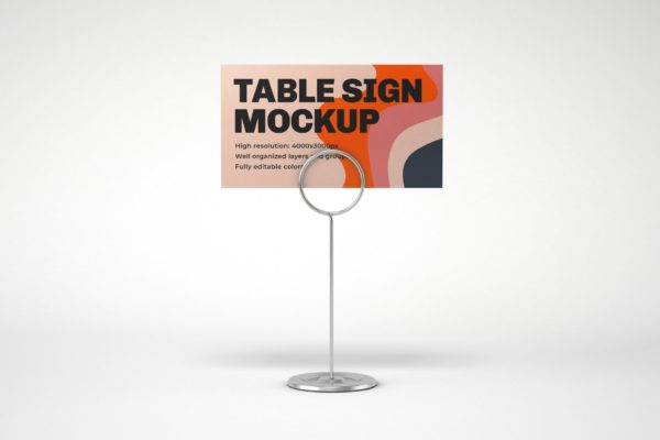 金属夹餐桌牌标签样机设计模板 Table Sign Mockup