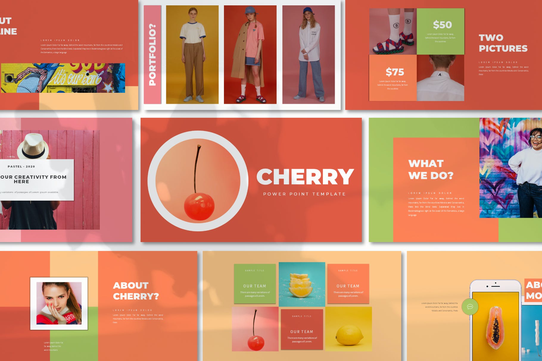 女装品牌樱桃主题PowerPoint演示模板 Cherry – Powerpoint Template设计素材模板