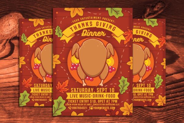 活动邀请传单感恩节晚餐设计模板 Thanksgiving Day Dinner Flyer