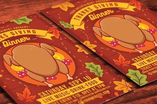 活动邀请传单感恩节晚餐设计模板 Thanksgiving Day Dinner Flyer设计素材模板