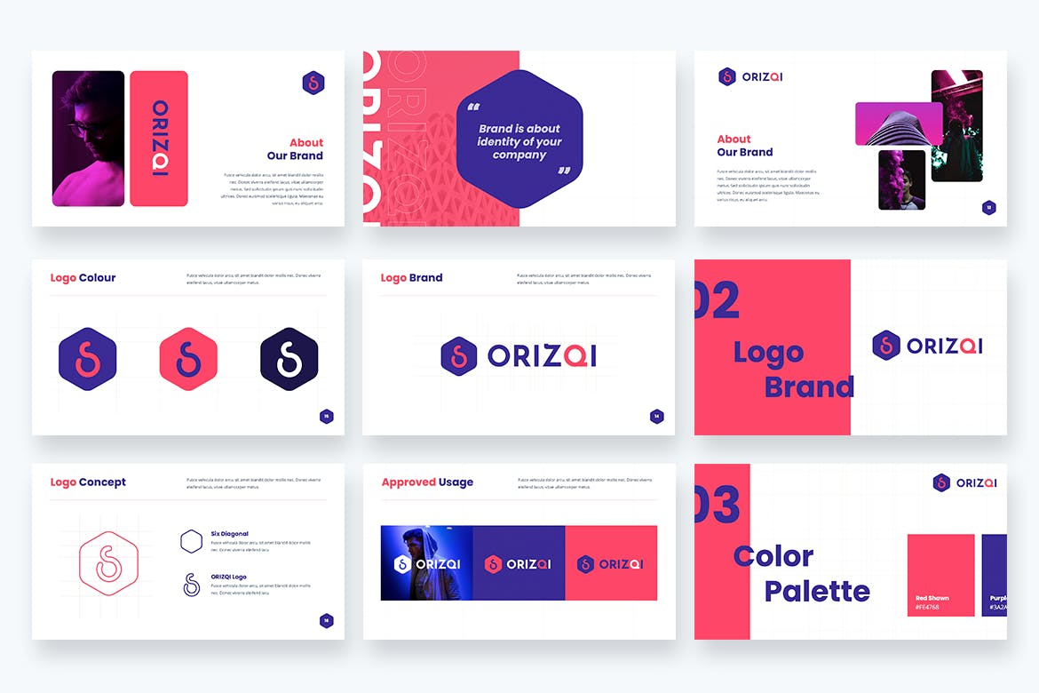 时尚品牌指南PowerPoint模板 Orizqi – Brand Identity Powerpoint Template设计素材模板