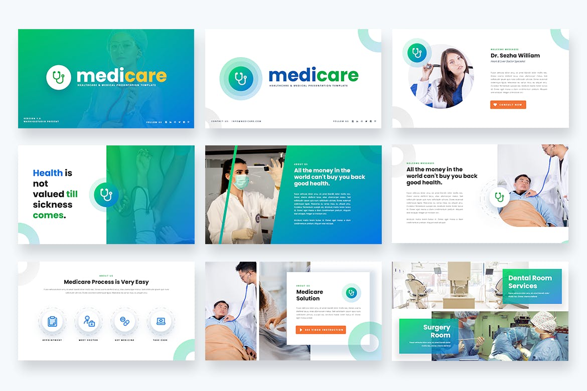 医疗保健多功能主题Powerpoint演示模板 Medicare – Healthcare Medical Powerpoint Template设计素材模板