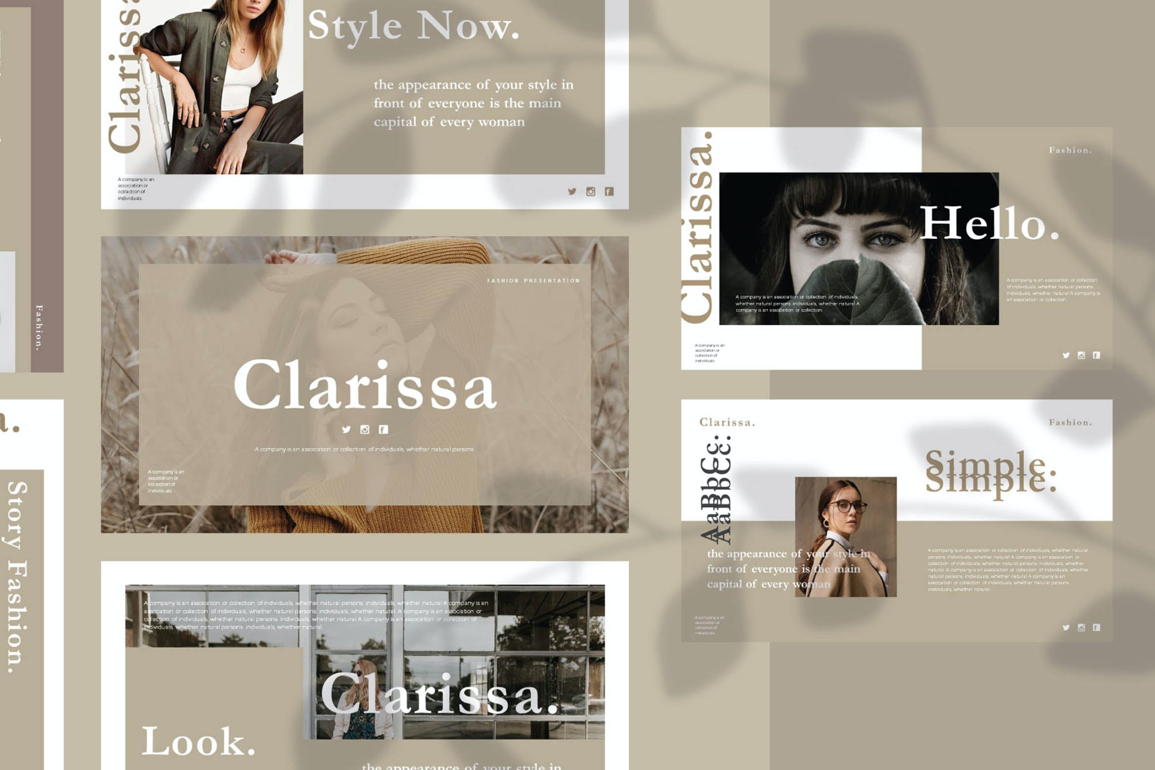 浅色时尚欧美风Powerpoint模板下载 Clarissa – Powerpoint Template设计素材模板
