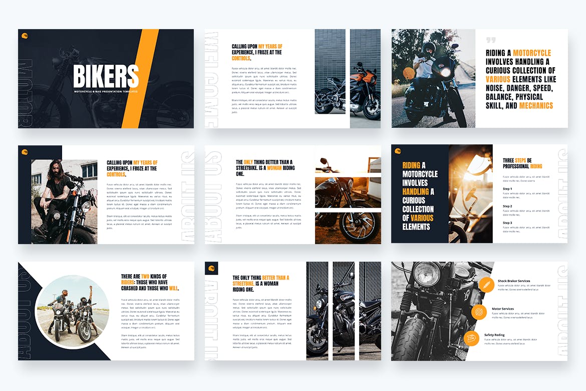 自行车销售＆摩托车Powerpoint模板 Bikers – Motorcycle & Bike Powerpoint Template设计素材模板