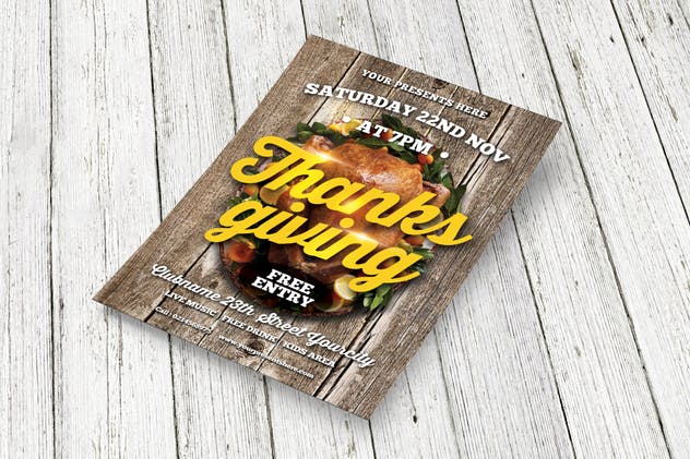 感恩节木板纹理活动海报设计模板 Thanksgiving Flyer设计素材模板
