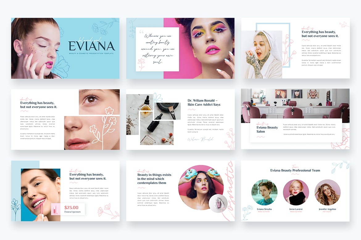 PPT幻灯片美容院主题模板下载 Eviana – Beauty & Cosmetic Powerpoint Template设计素材模板