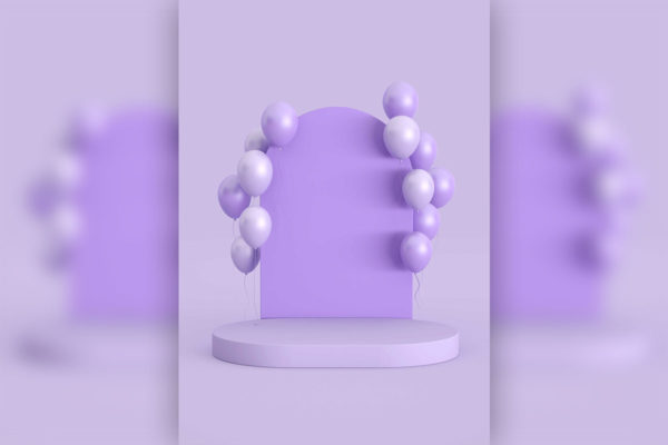 电商海报紫色气球奖台场景背景设计素材