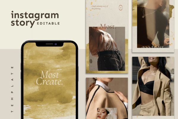 服装品牌故事金色纹理Instagram贴图模板素材 Instagram Story Template