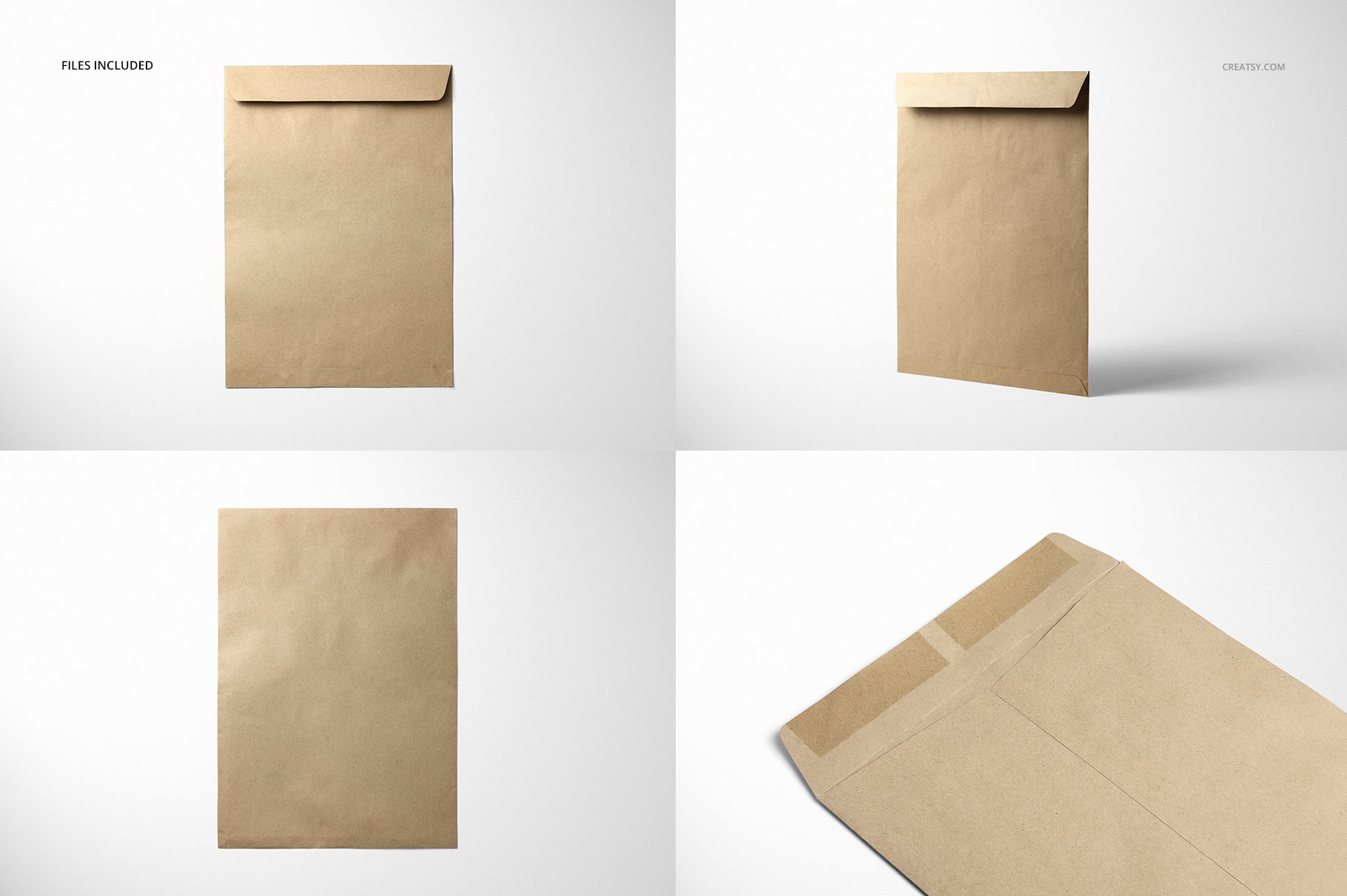 时尚牛皮纸信封袋设计展示PSD贴图样机 Brown Paper Envelope Mockup Set设计素材模板