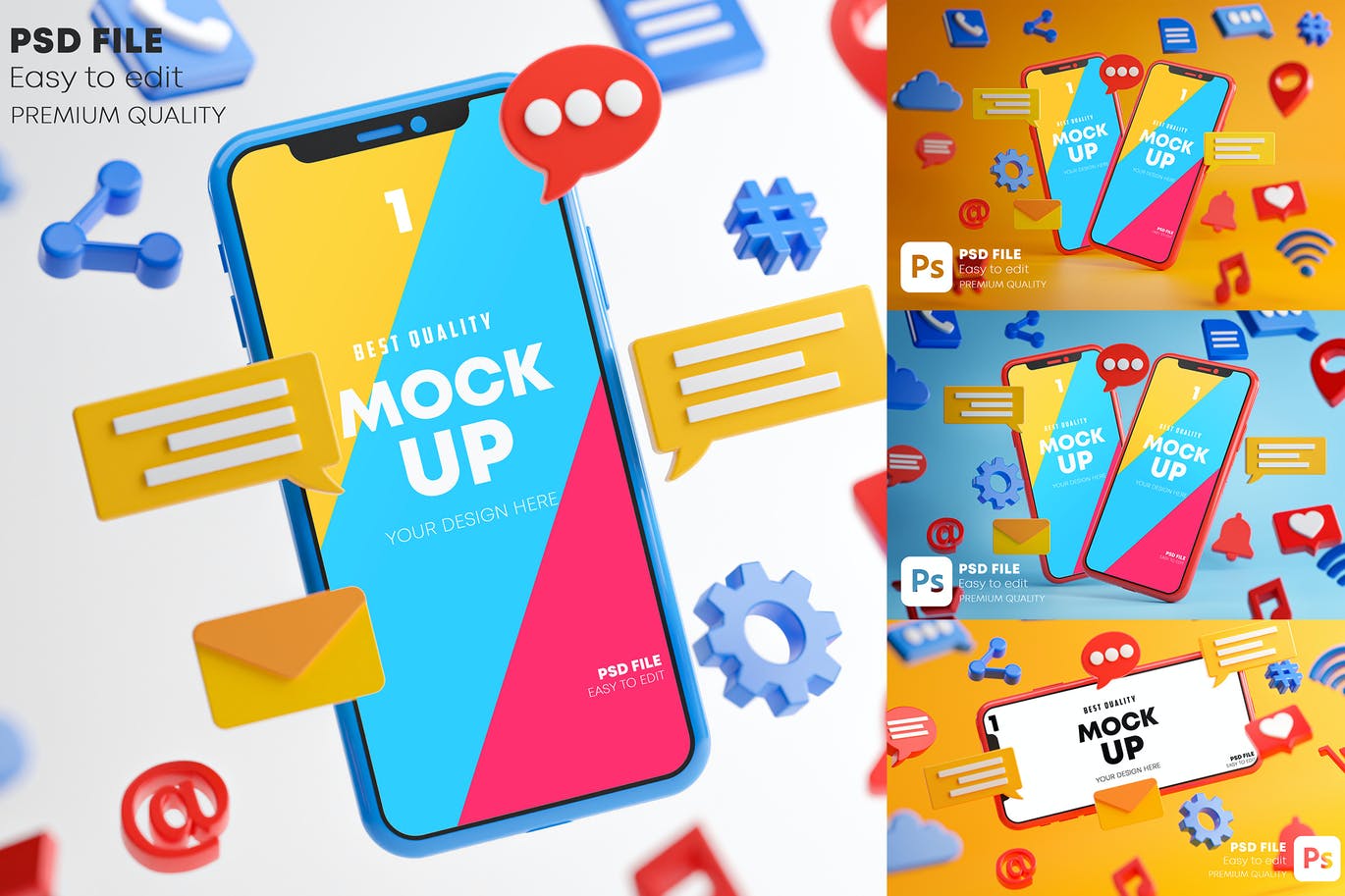 智能手机社交媒体图标元素样机素材包 Social Media Icons Smartphone Mockup Pack设计素材模板