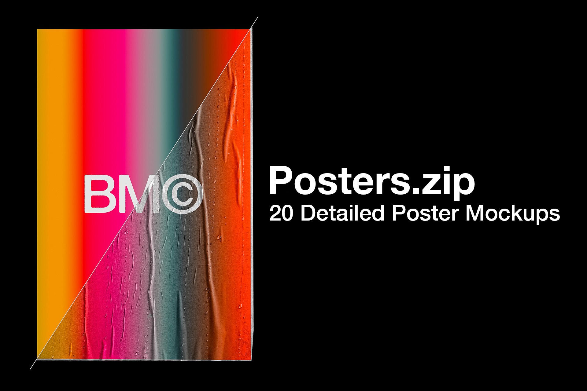 20款潮流高级褶皱胶印写真海报设计样机贴图PSD模板 Blkmarket – 20 Poster Mockups设计素材模板