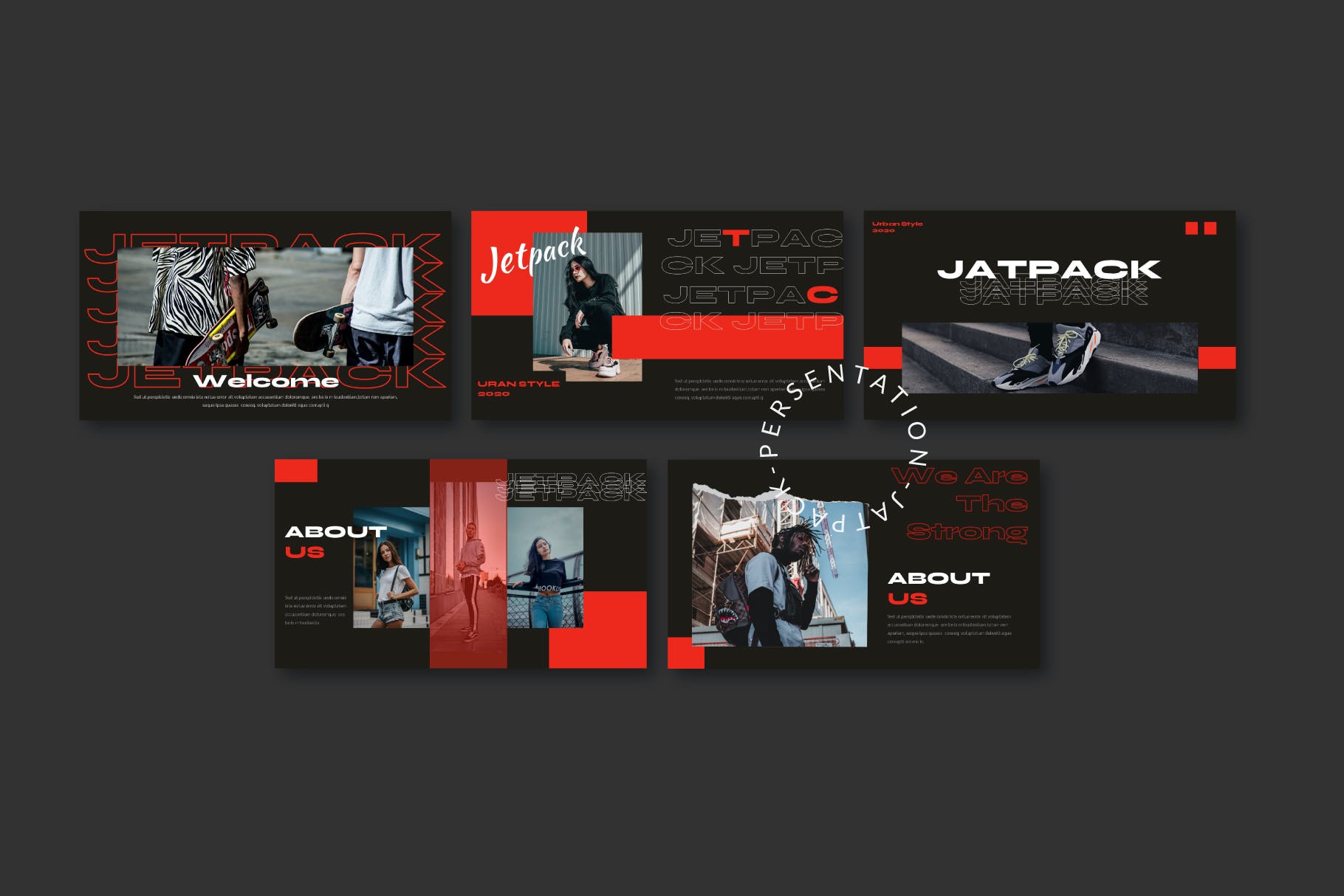 服装品牌红色主题推广PPT幻灯片模板素材 Jetpack – Powerpoint Template设计素材模板