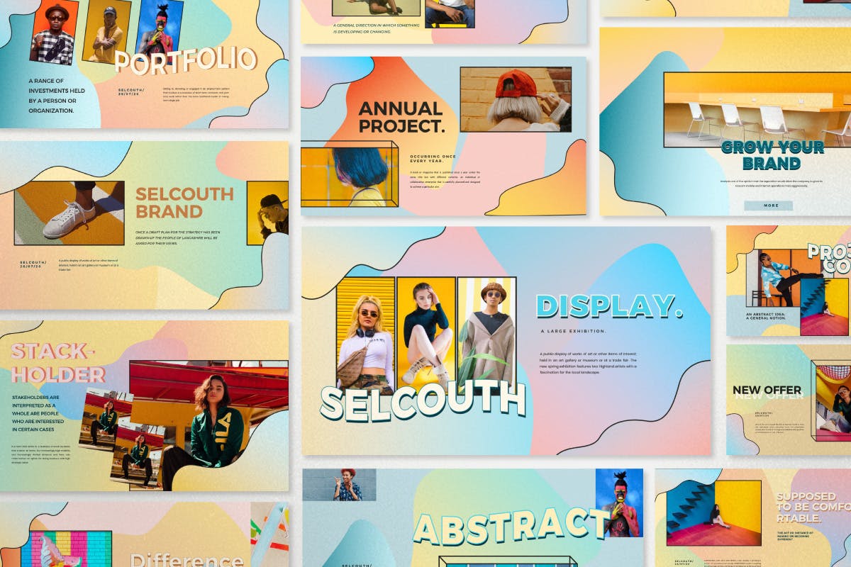 创意粉彩风格作品集PPT幻灯片模板 Selcouth – Pastel Portfolio Creative Powerpoint设计素材模板