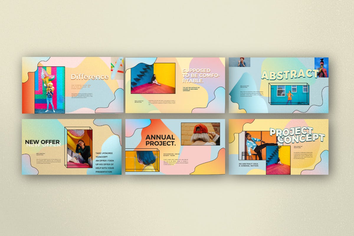 创意粉彩风格作品集PPT幻灯片模板 Selcouth – Pastel Portfolio Creative Powerpoint设计素材模板