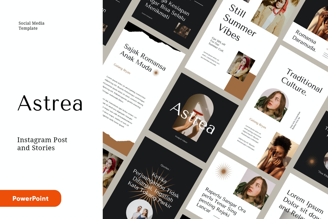 社交营销Powerpoint时尚Instagram幻灯片模板 ASTREA – Fashion Instagram Kit Powerpoint Template设计素材模板
