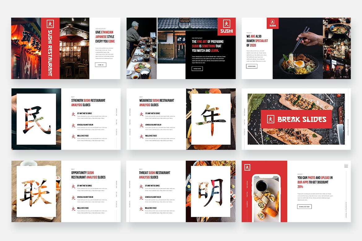 Powerpoint模板素材日本寿司食品主题 SUSHI – Japanese Food Powerpoint Template设计素材模板