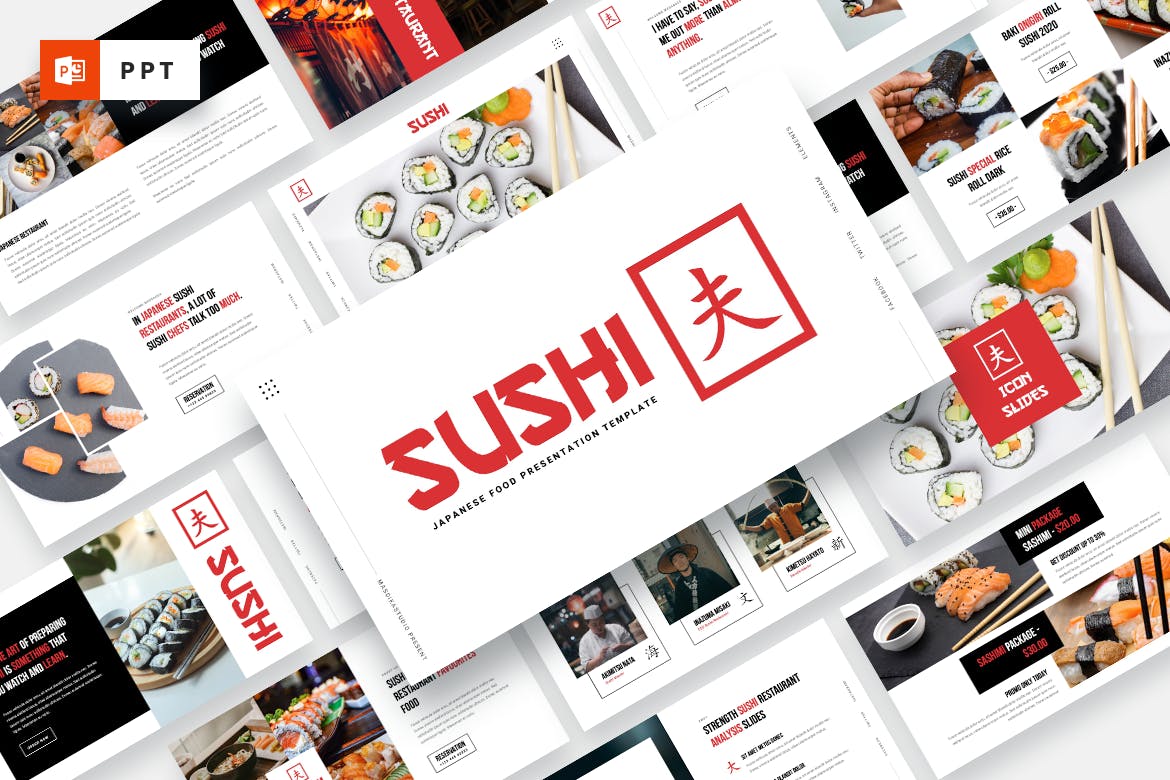 Powerpoint模板素材日本寿司食品主题 SUSHI – Japanese Food Powerpoint Template设计素材模板