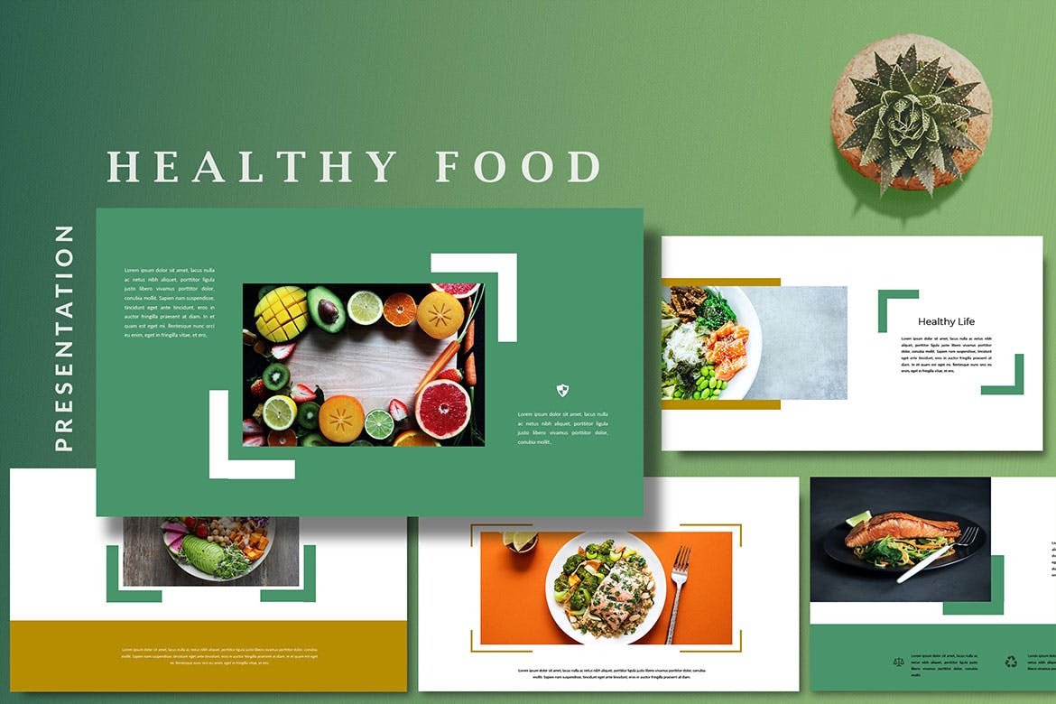 创意幻灯片健康食品主题演示PPT模板 Healthy Food – Creative Powerpoint Template设计素材模板