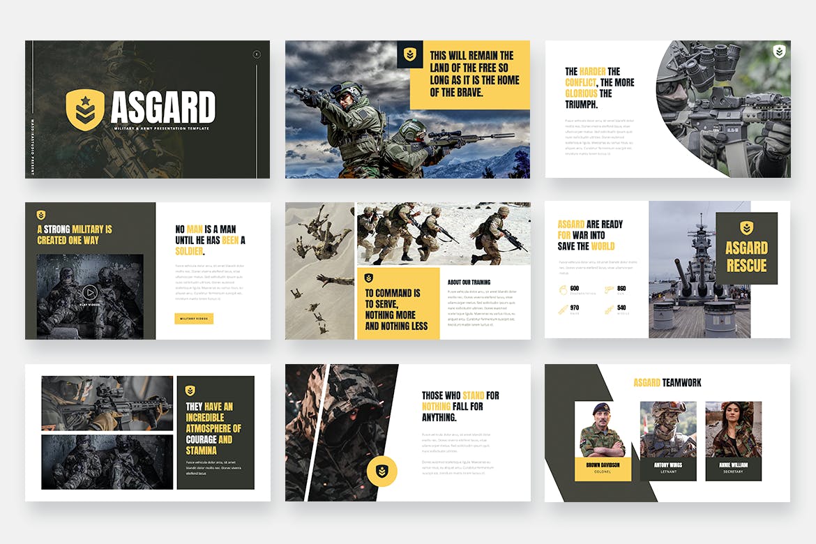 PPT演示陆军军事主题幻灯片模板 ASGARD – Military & Army Powerpoint Template设计素材模板