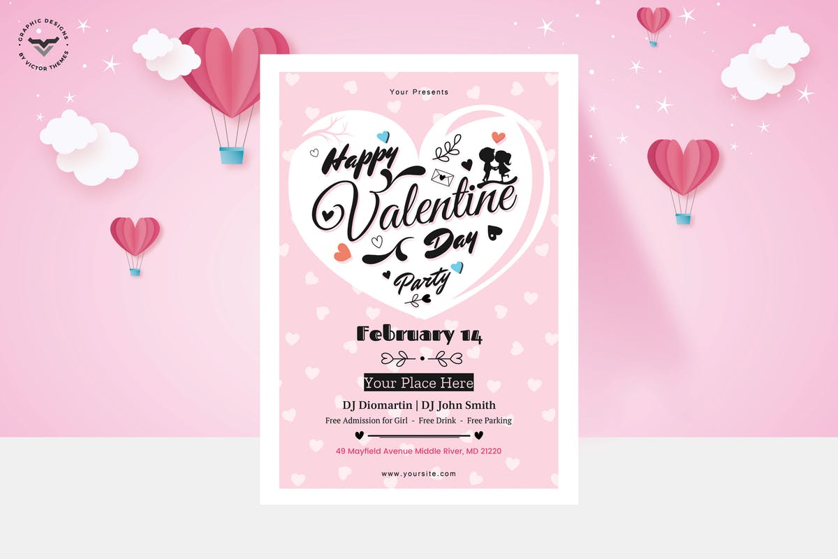 情人节甜蜜宣传单/海报设计模板 Valentines Day Flyer Template设计素材模板