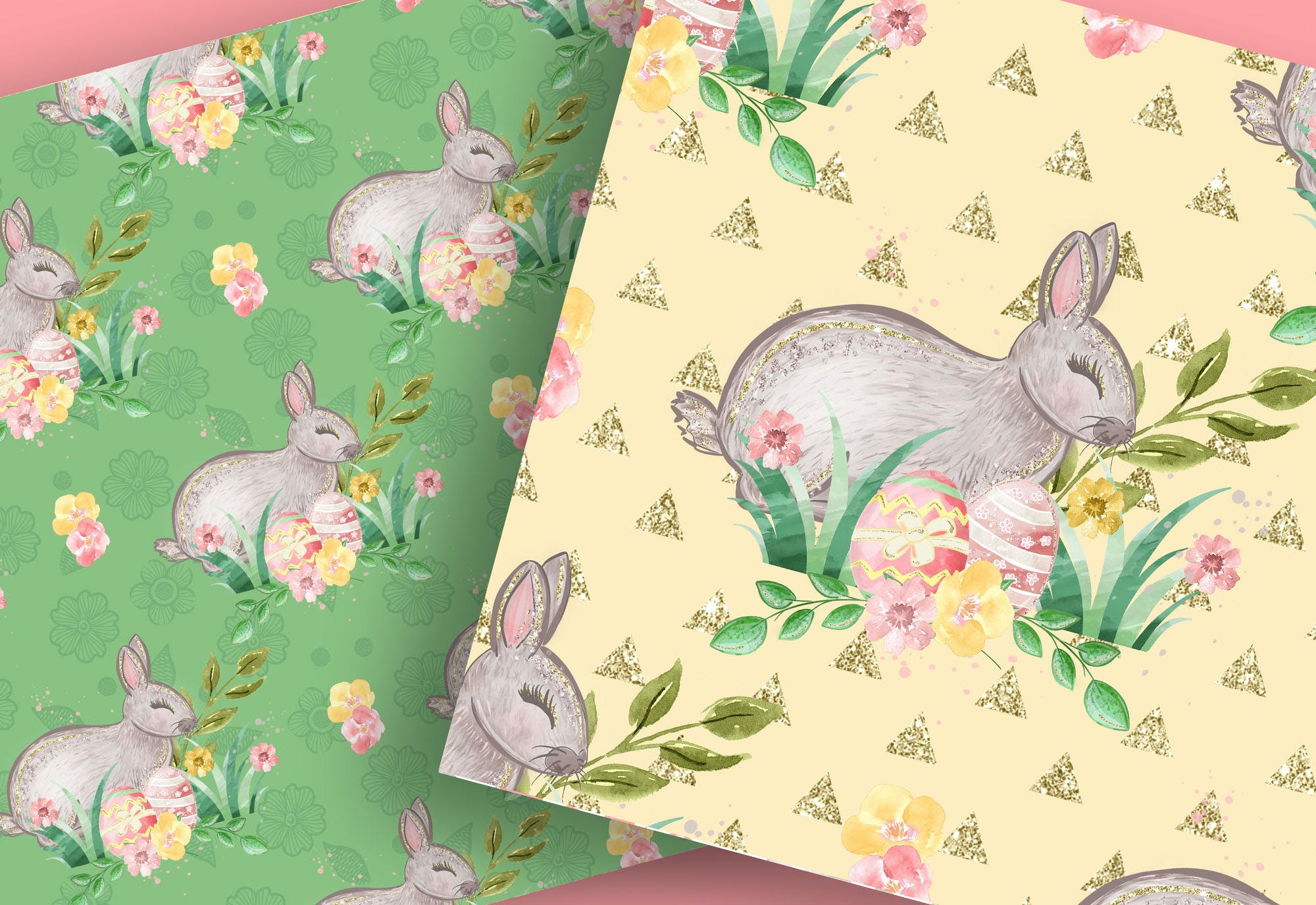 复活节水彩数码纸可爱兔子图案设计素材 Cute Easter digital paper pack设计素材模板