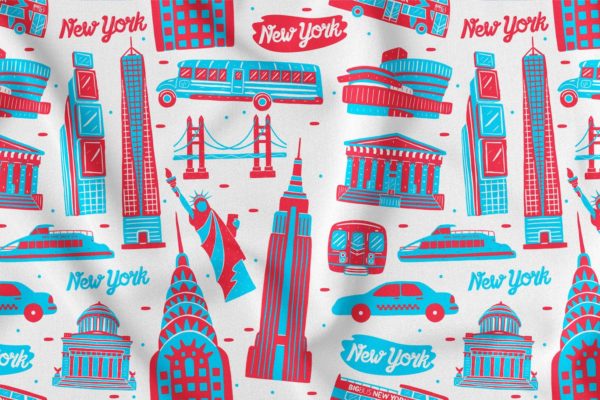 无缝图案美国纽约元素背景素材 New York Seamless Pattern