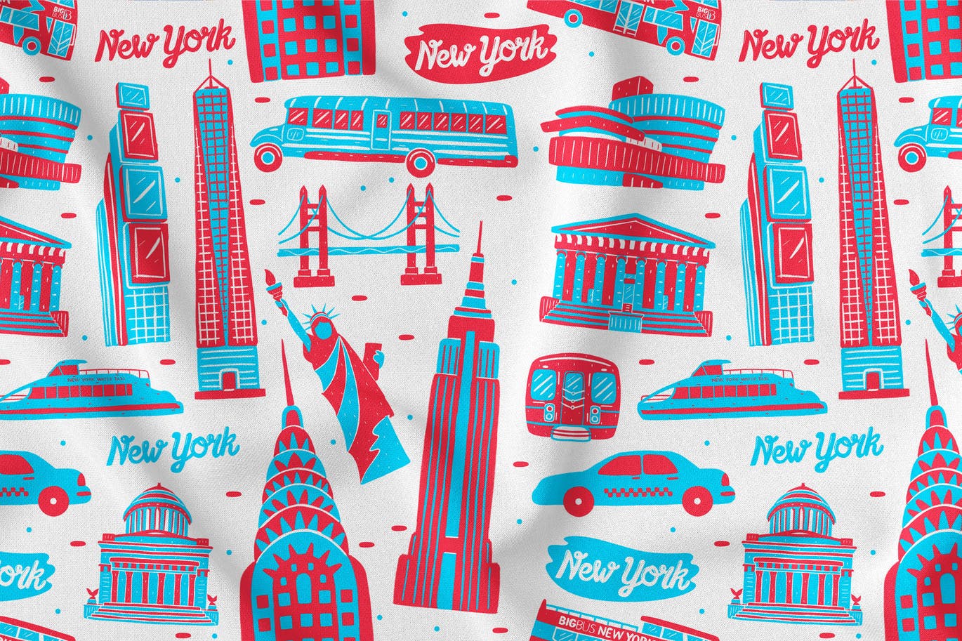 无缝图案美国纽约元素背景素材 New York Seamless Pattern设计素材模板