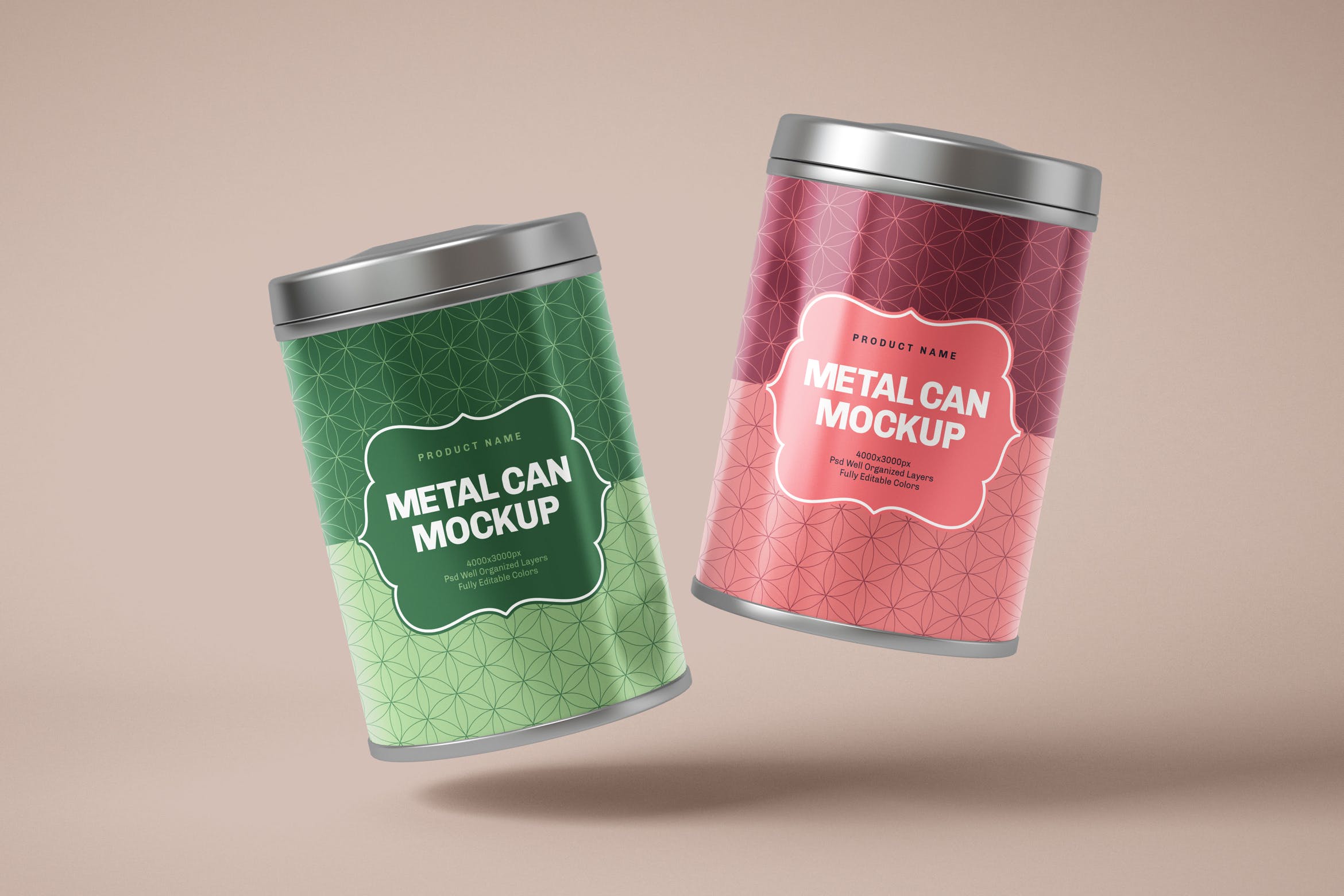 茶叶罐包装圆形锡盒设计样机 Glossy Round Tin Box Mockup设计素材模板