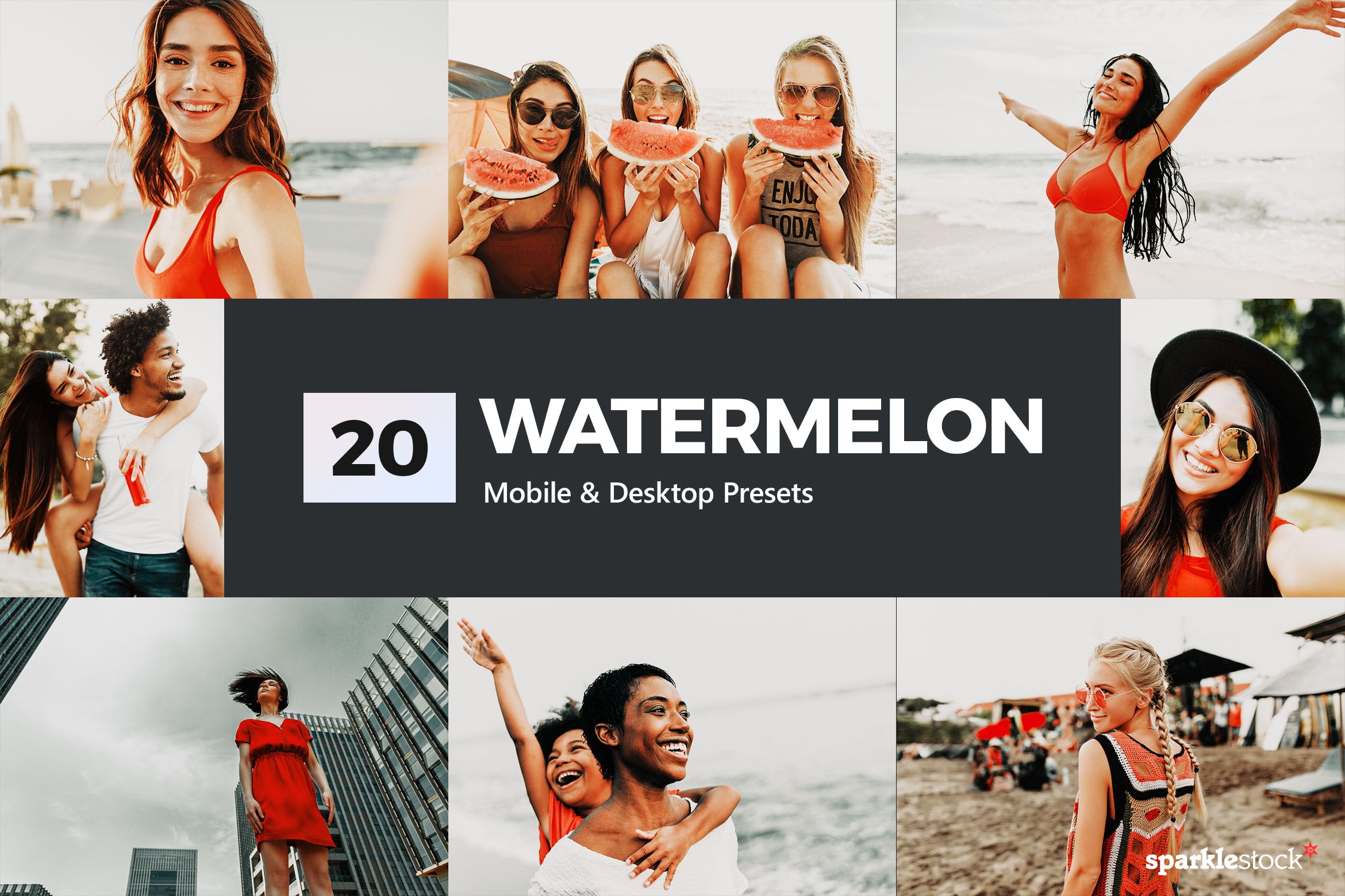 20款夏季海滩西瓜红色后期修图LR预设 20 Watermelon Lightroom Presets and LUTs设计素材模板
