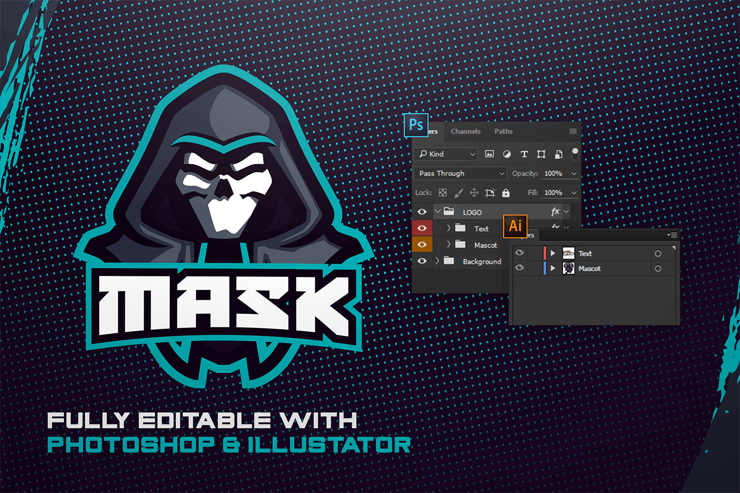 电子竞技Logo邪恶面具设计模板 MASK – E-Sports Logo Creator设计素材模板
