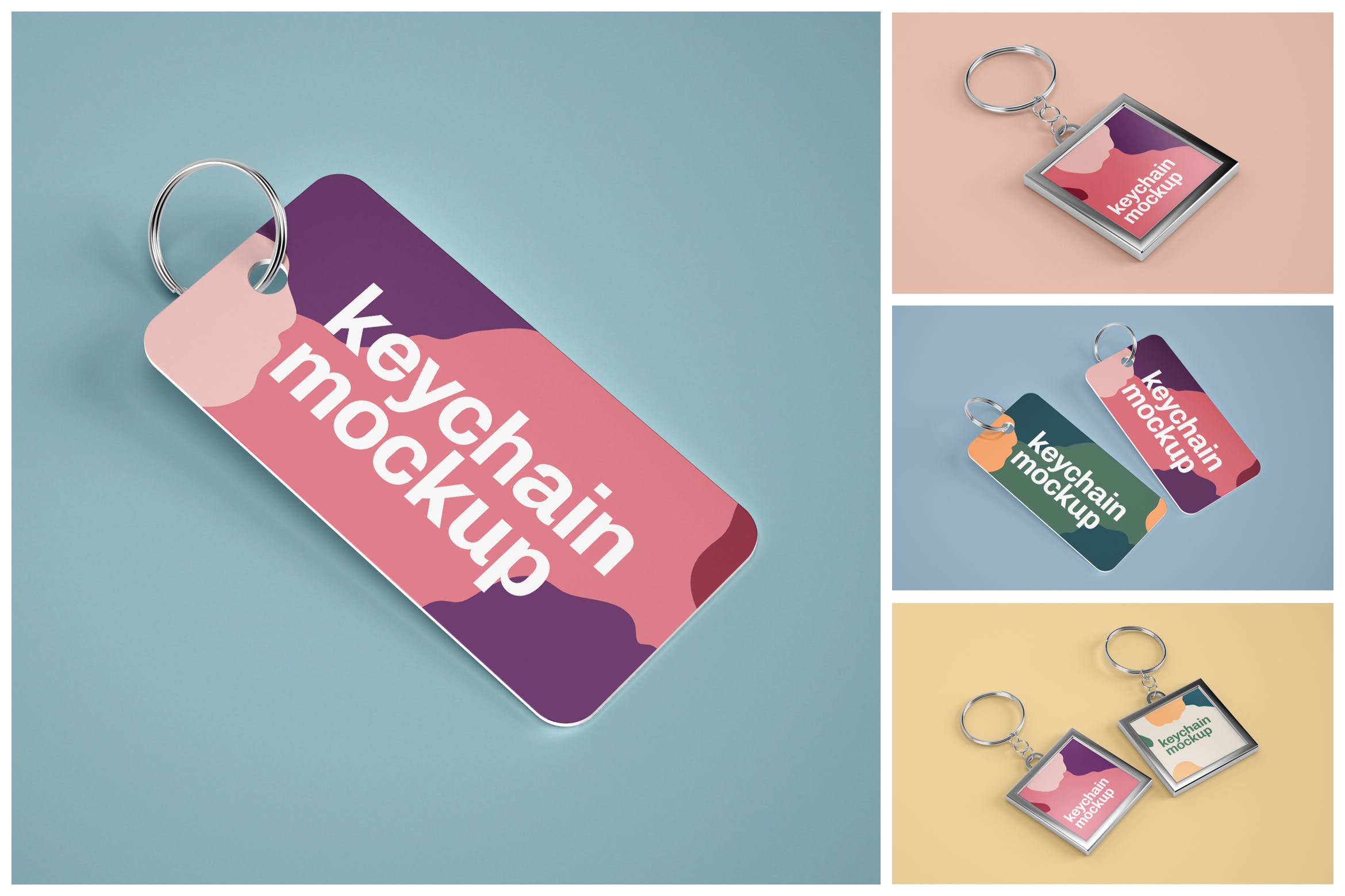 钥匙扣5种不同的设计样机集 Keychain Mockup Set设计素材模板