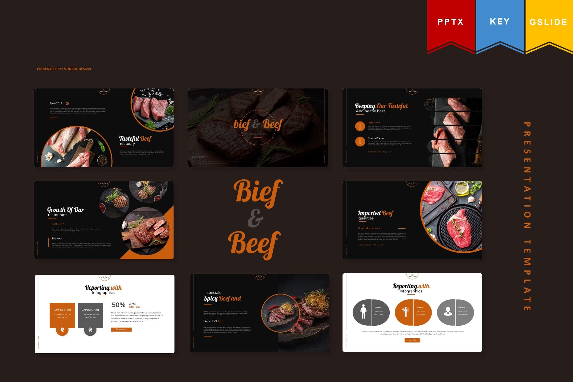 西餐厅菜肴牛排主题介绍PPT幻灯片模板 Bief And Beef | Powerpoint, Keynote, Google Slides设计素材模板