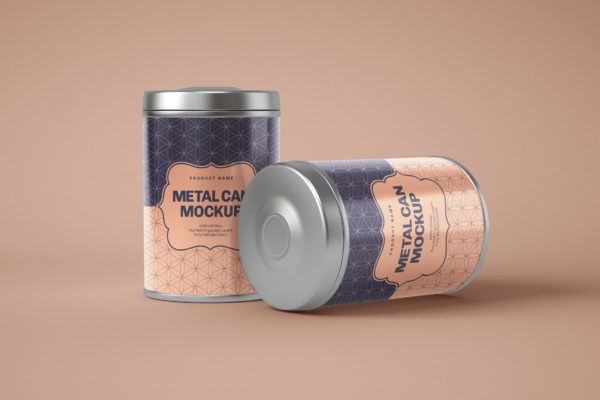 茶叶罐设计光滑圆形锡盒样机模板 Glossy Round Tin Box Mockup