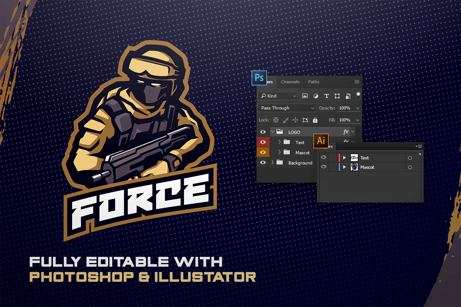 电子竞技Logo部队士兵设计模板 FORCE – E-Sports Logo Creator设计素材模板