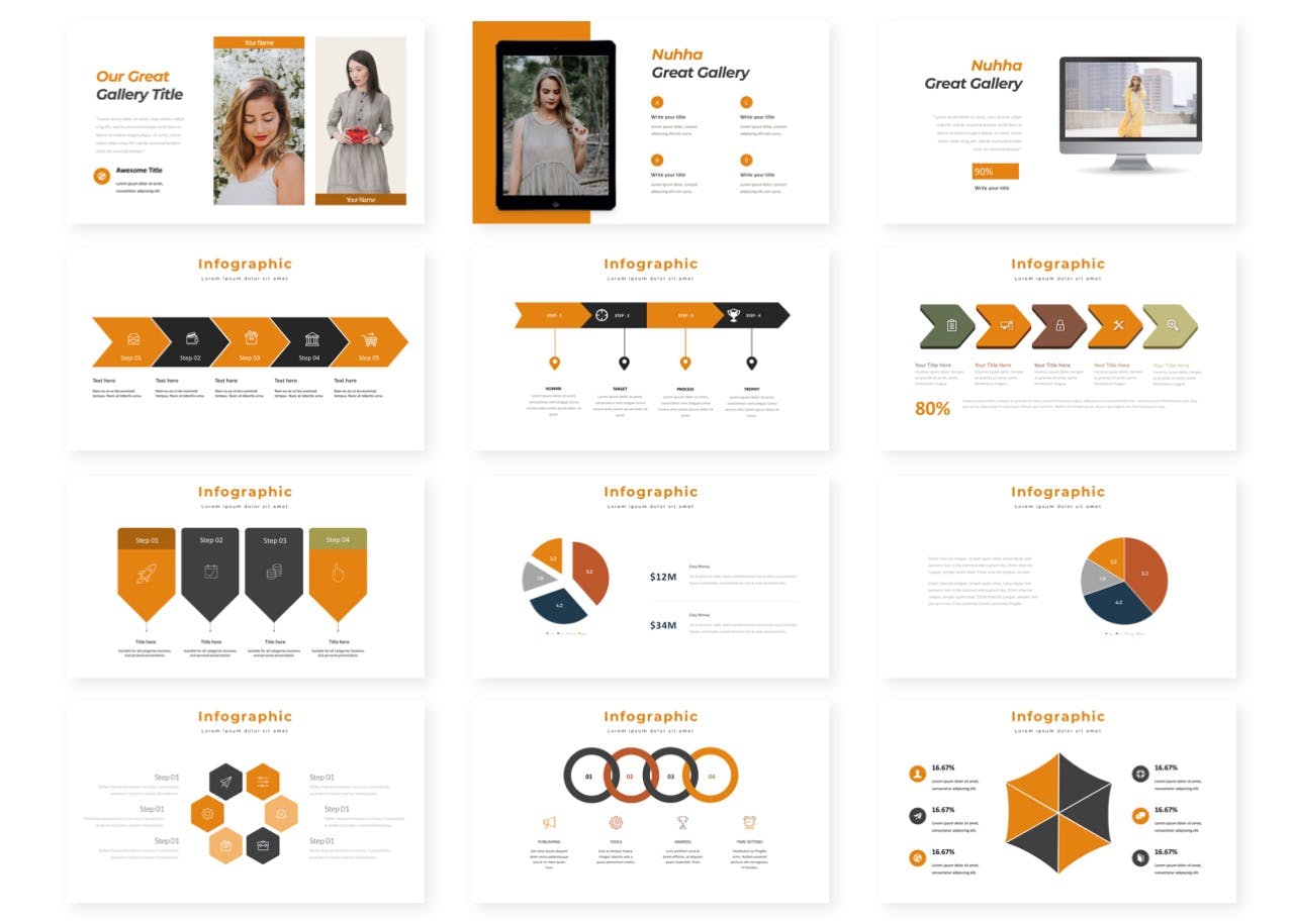 橘黄色清新背景PPT模板下载 Nuhha – Presentation Template设计素材模板