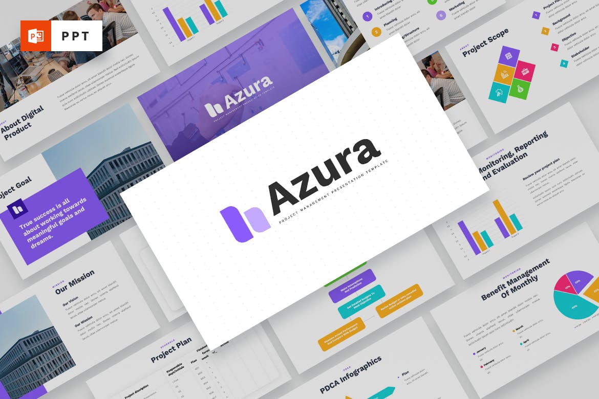 项目管理多用途Powerpoint模板 AZURA – Project Management Powerpoint Template设计素材模板