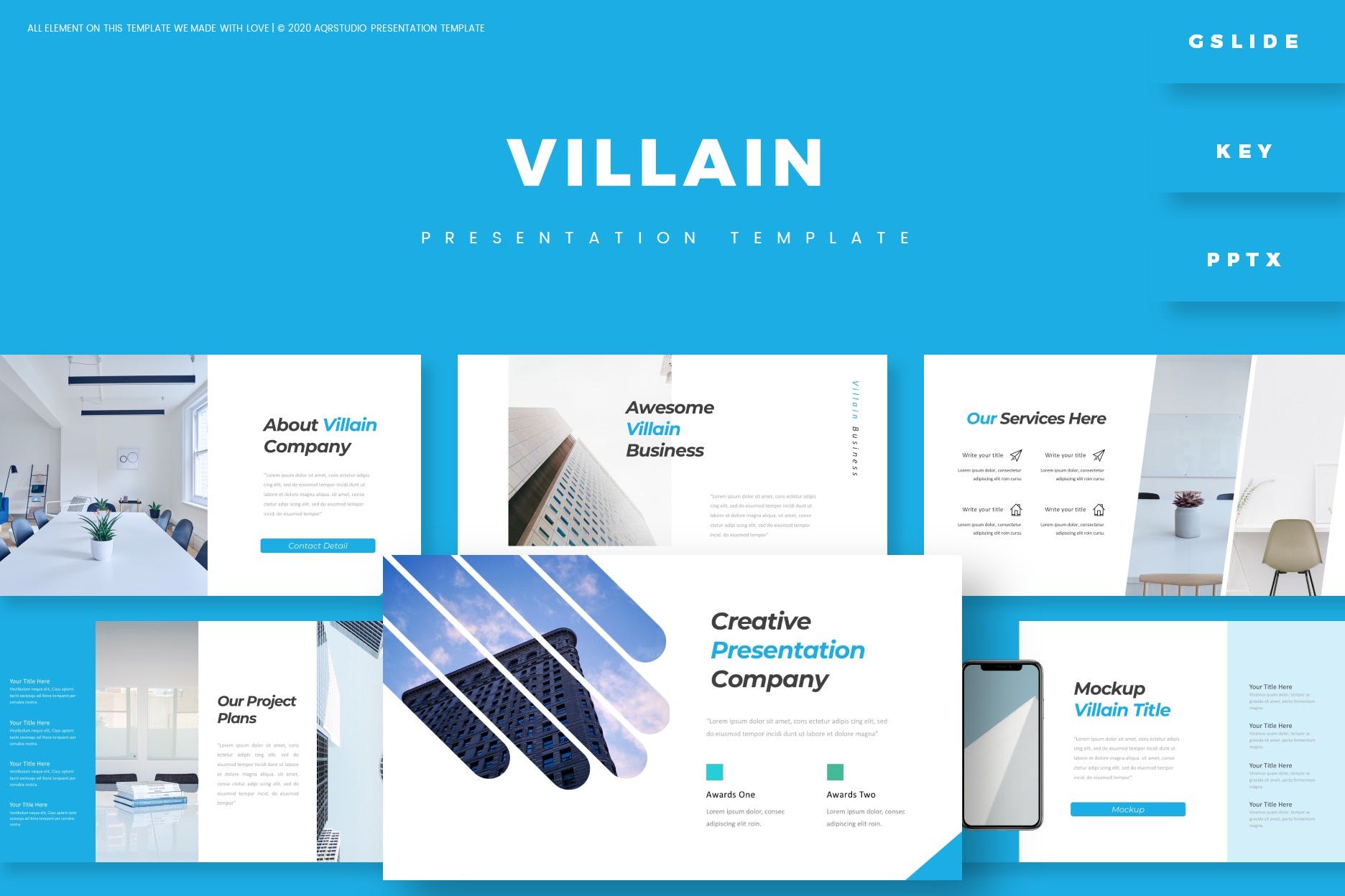 蓝色元素创意设计演讲PPT模板合集 Villain – Presentation Template设计素材模板