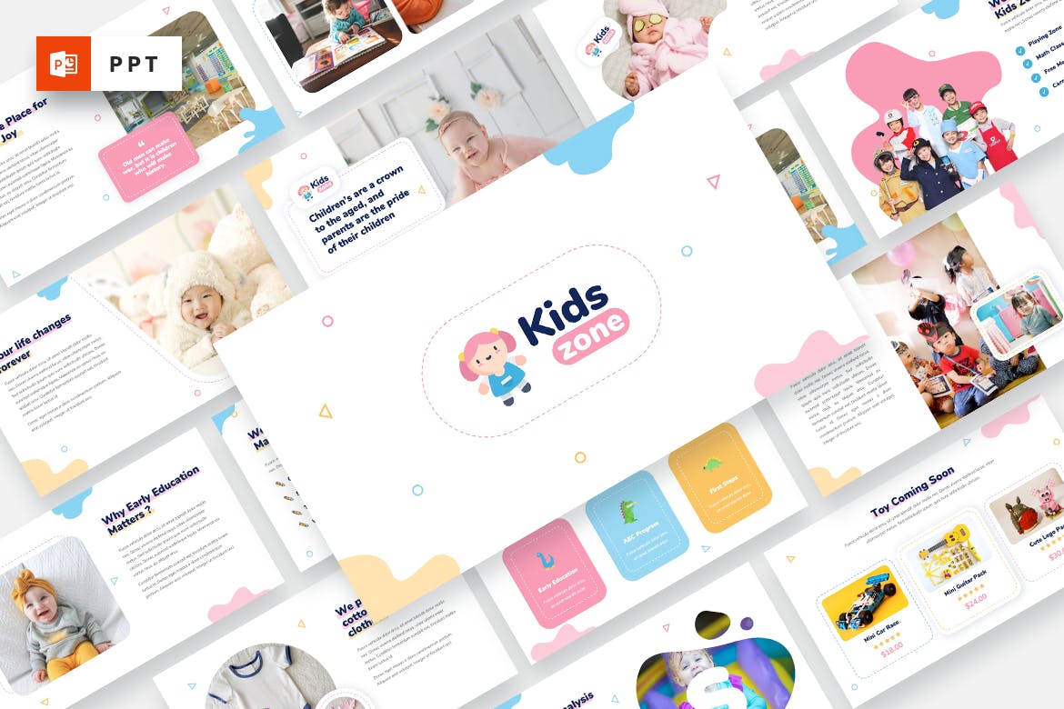 幼儿园简介PowerPoint演示模板 Kids Zone – Kids & Baby Powerpoint Template设计素材模板
