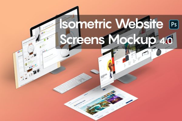 设计网页展示样机模板4.0 Isometric Website Mockup 4.0